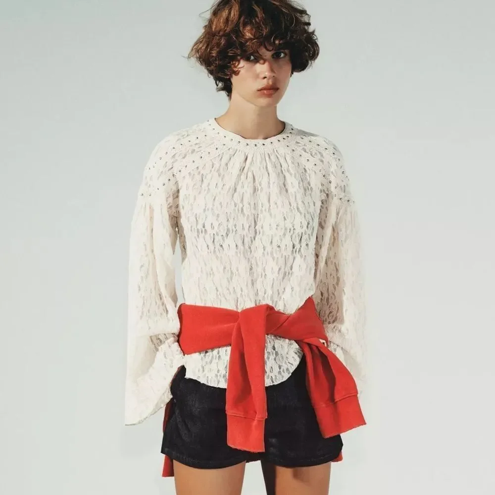 ZARA BOHO STUDDED LACE TOP